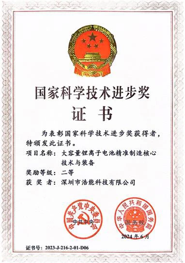 国家科学技术进步奖二等奖获奖证书